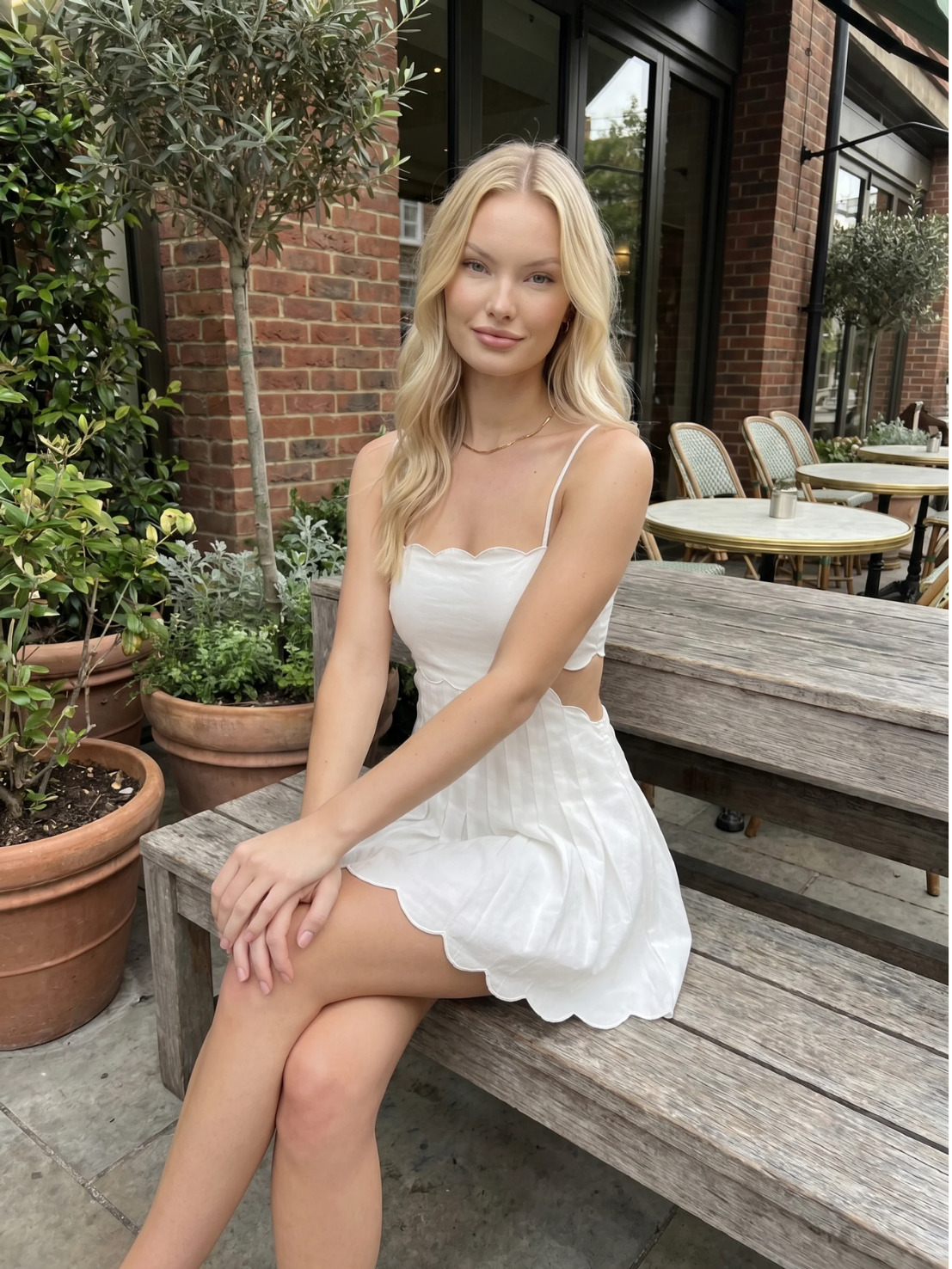 Cotton Scalloped Cutout Mini Dress