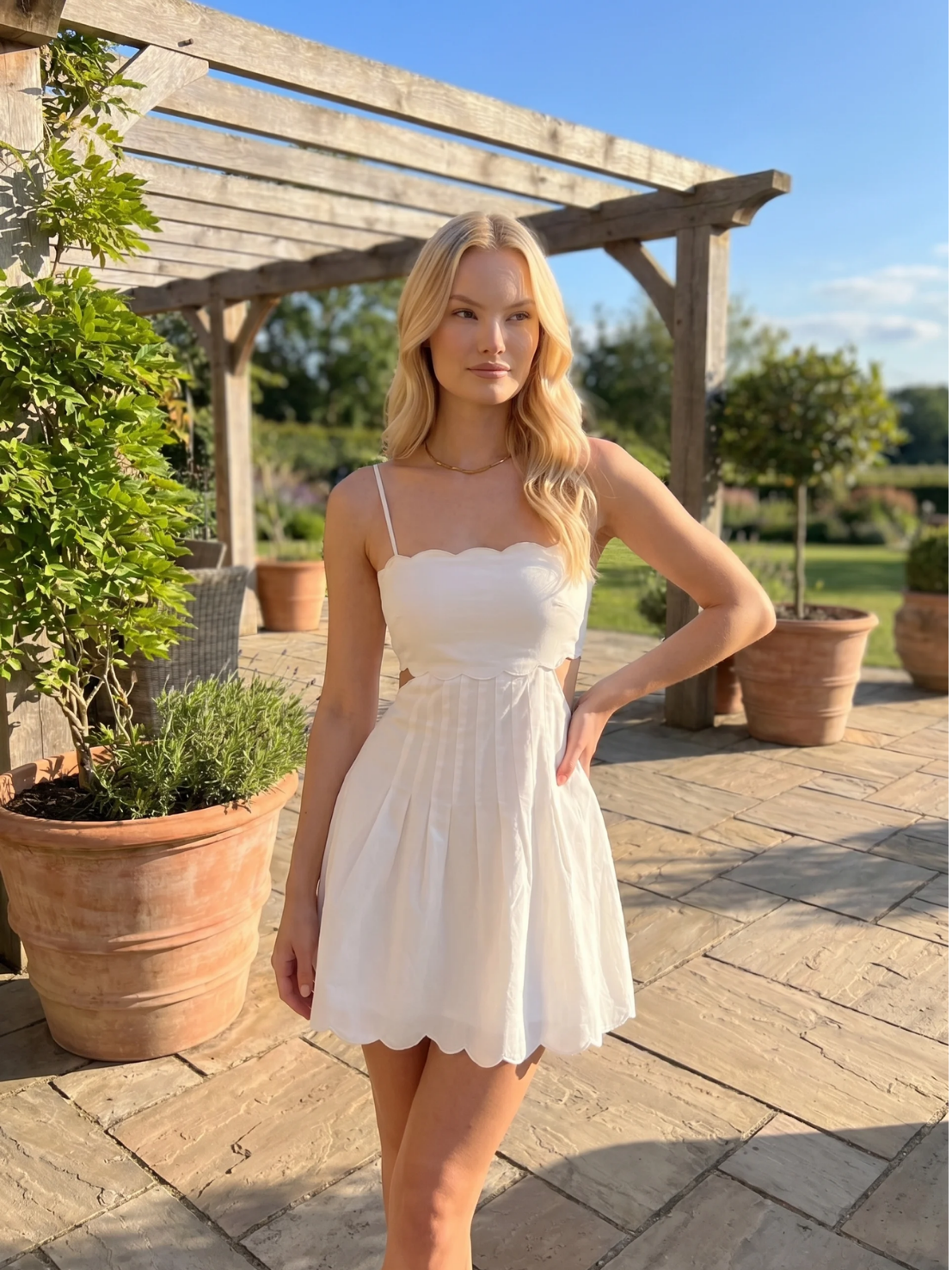 Cotton Scalloped Cutout Mini Dress
