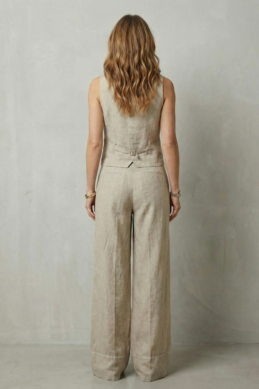 Cotton Sleeveless Tailored Vest & Wide-Leg Trouser Set