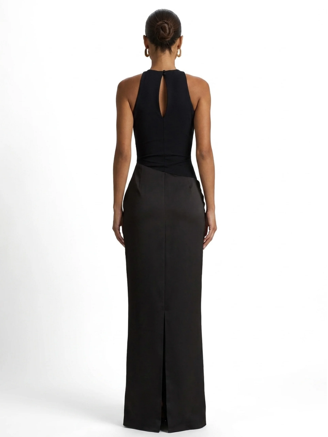 Crew-Neck Maxi Dress With Satin Skirt