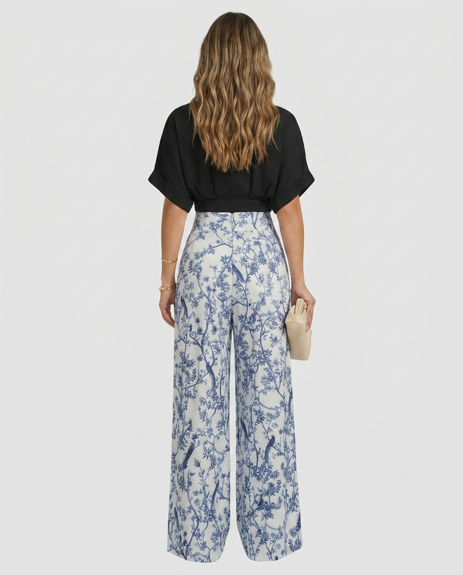 Cropped Wide-Leg Printed Two-Piece Set