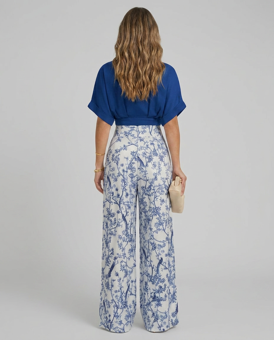 Cropped Wide-Leg Printed Two-Piece Set