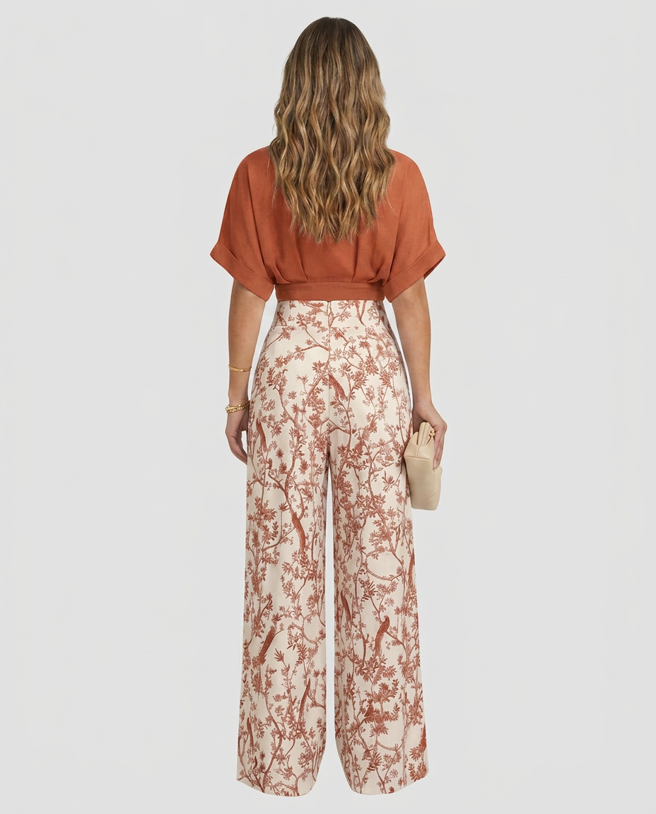 Cropped Wide-Leg Printed Two-Piece Set
