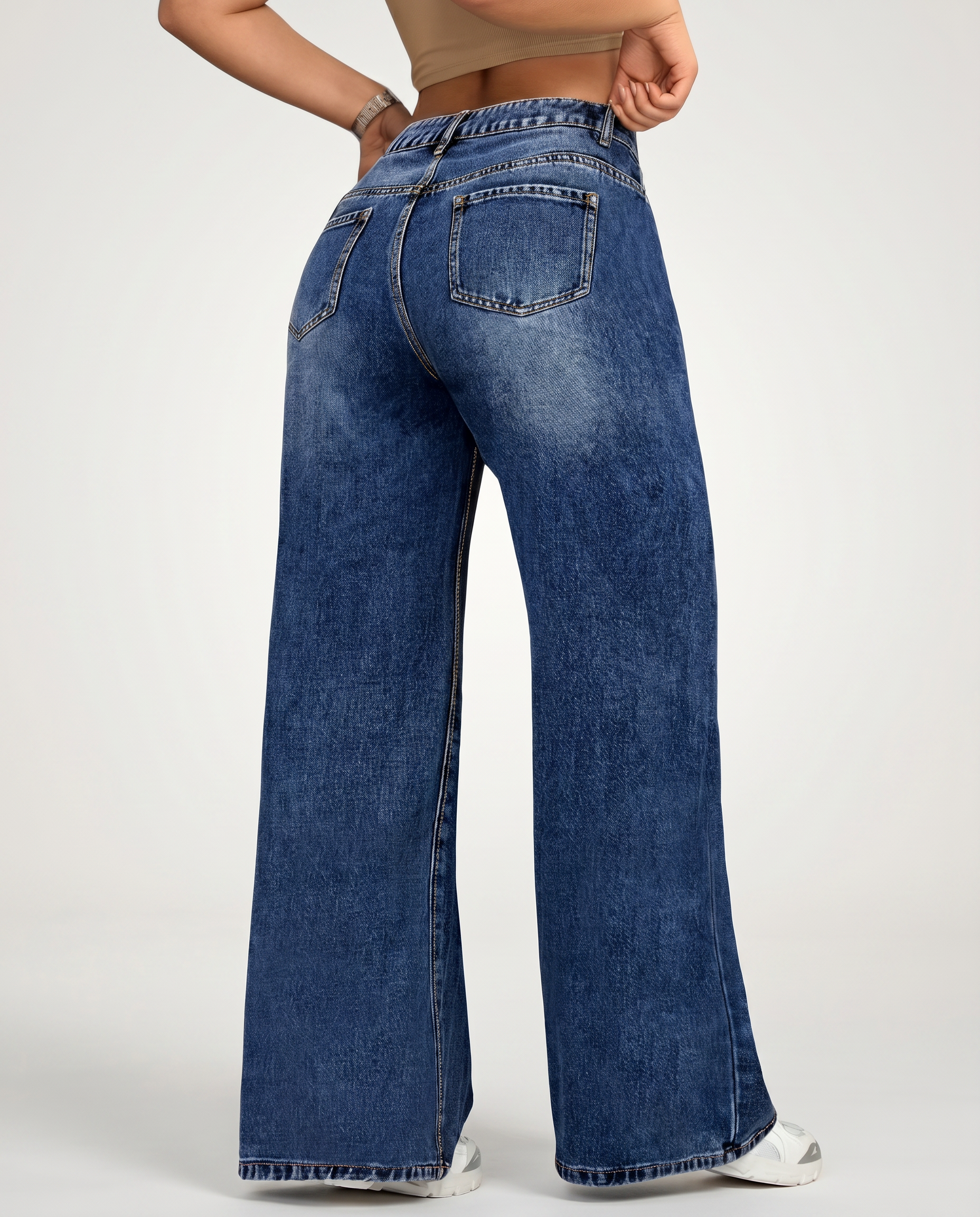 Denim Straight-Leg Wide Jeans