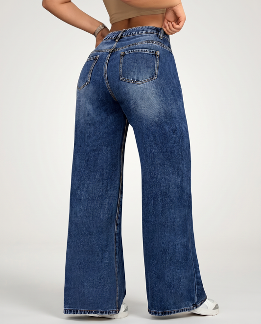 Denim Straight-Leg Wide Jeans