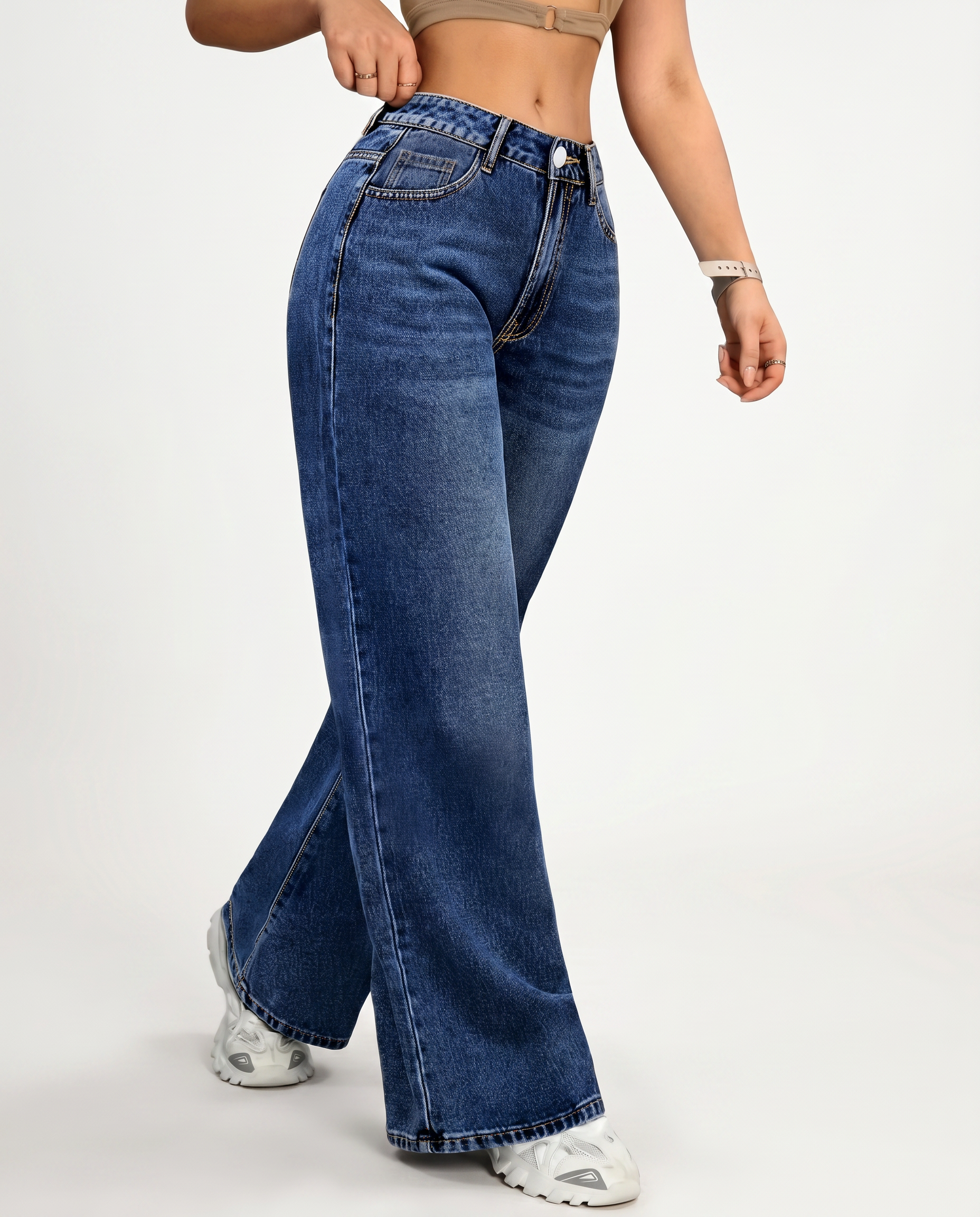 Denim Straight-Leg Wide Jeans