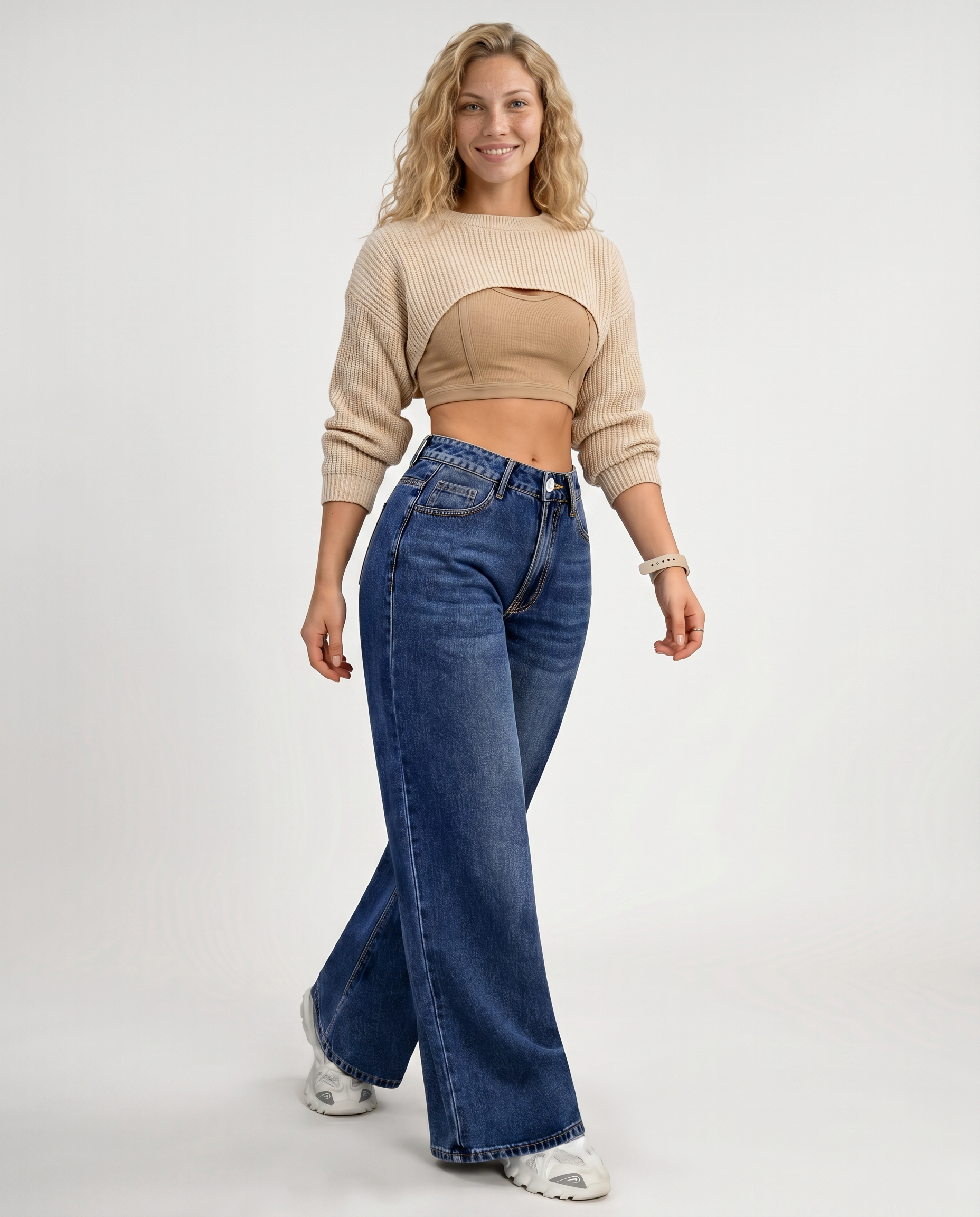 Denim Straight-Leg Wide Jeans