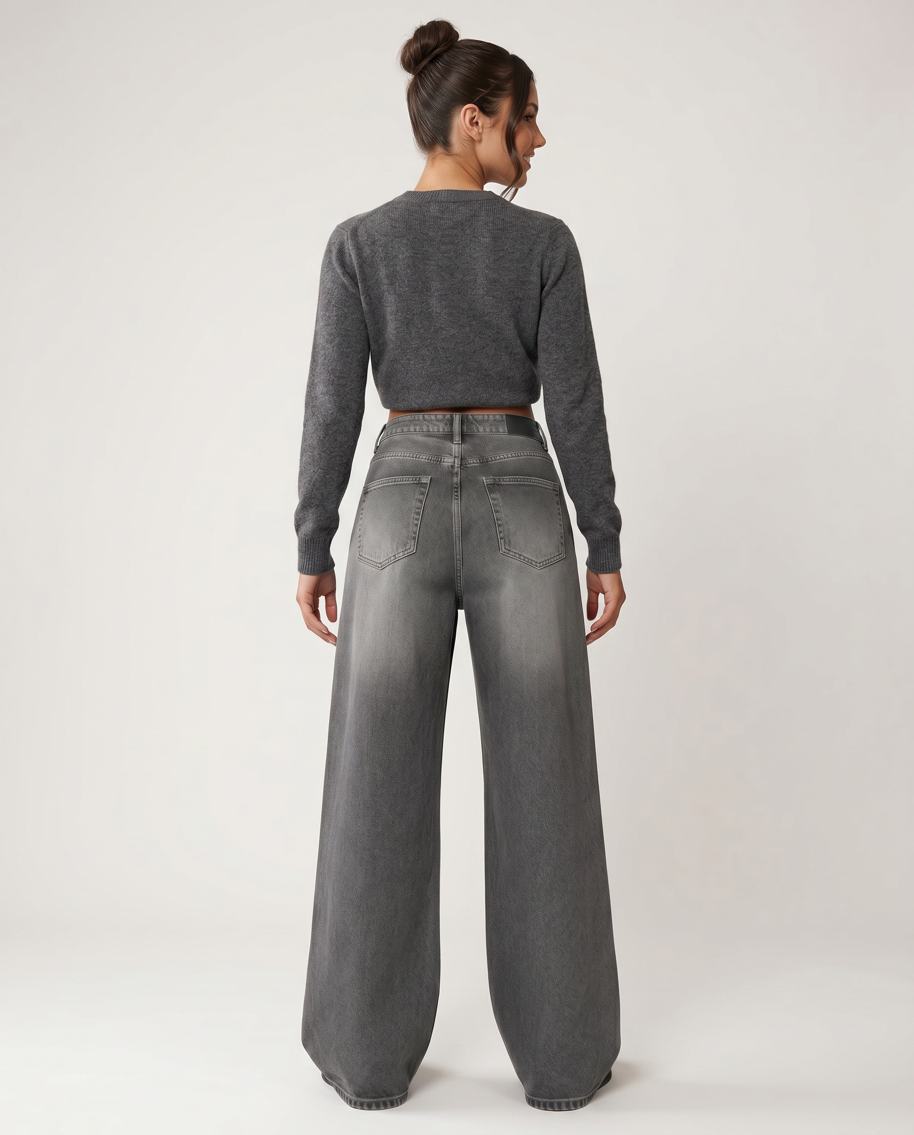 Denim Wide-Leg Jeans With Distressed Detail