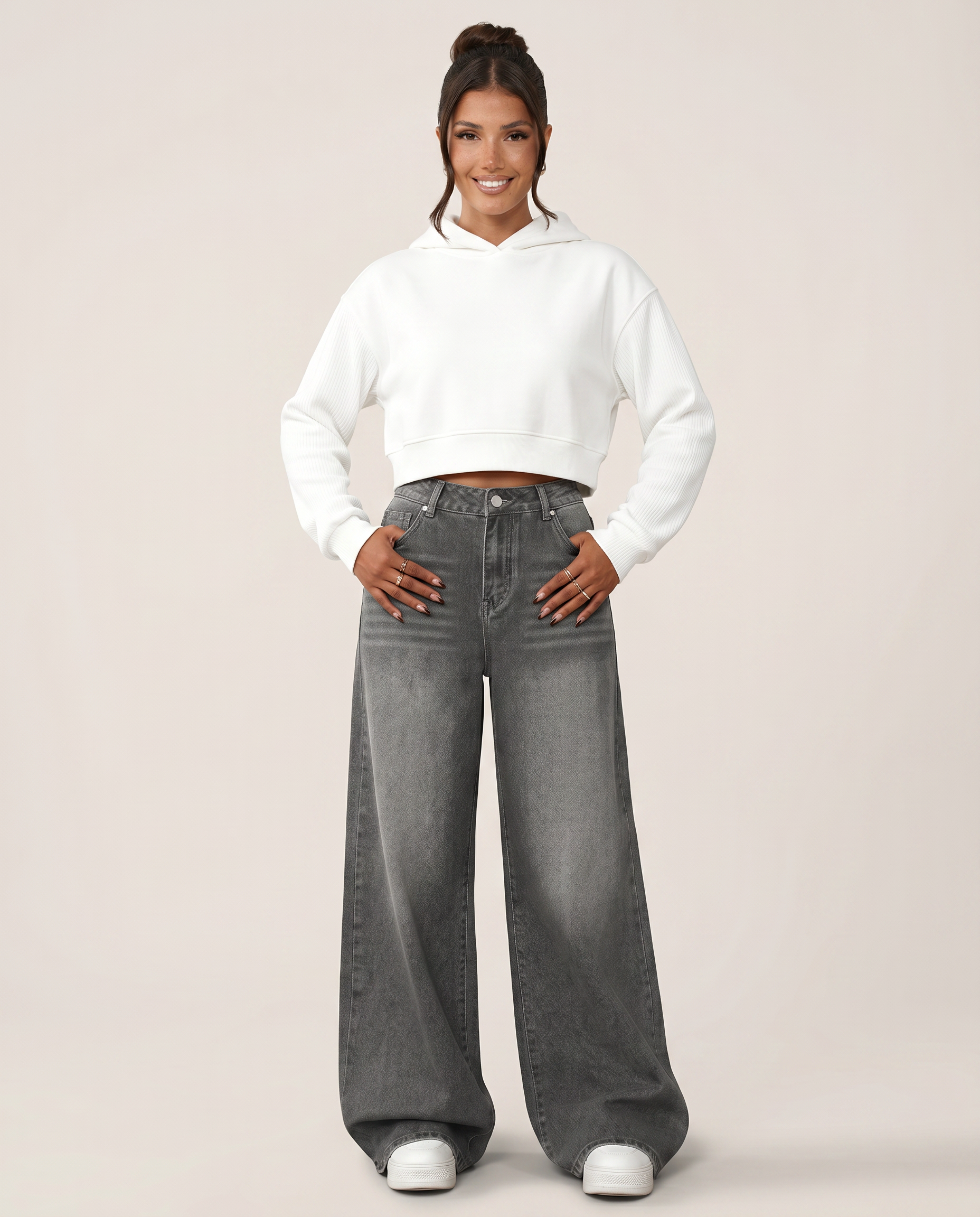 Denim Wide-Leg Jeans With Distressed Detail