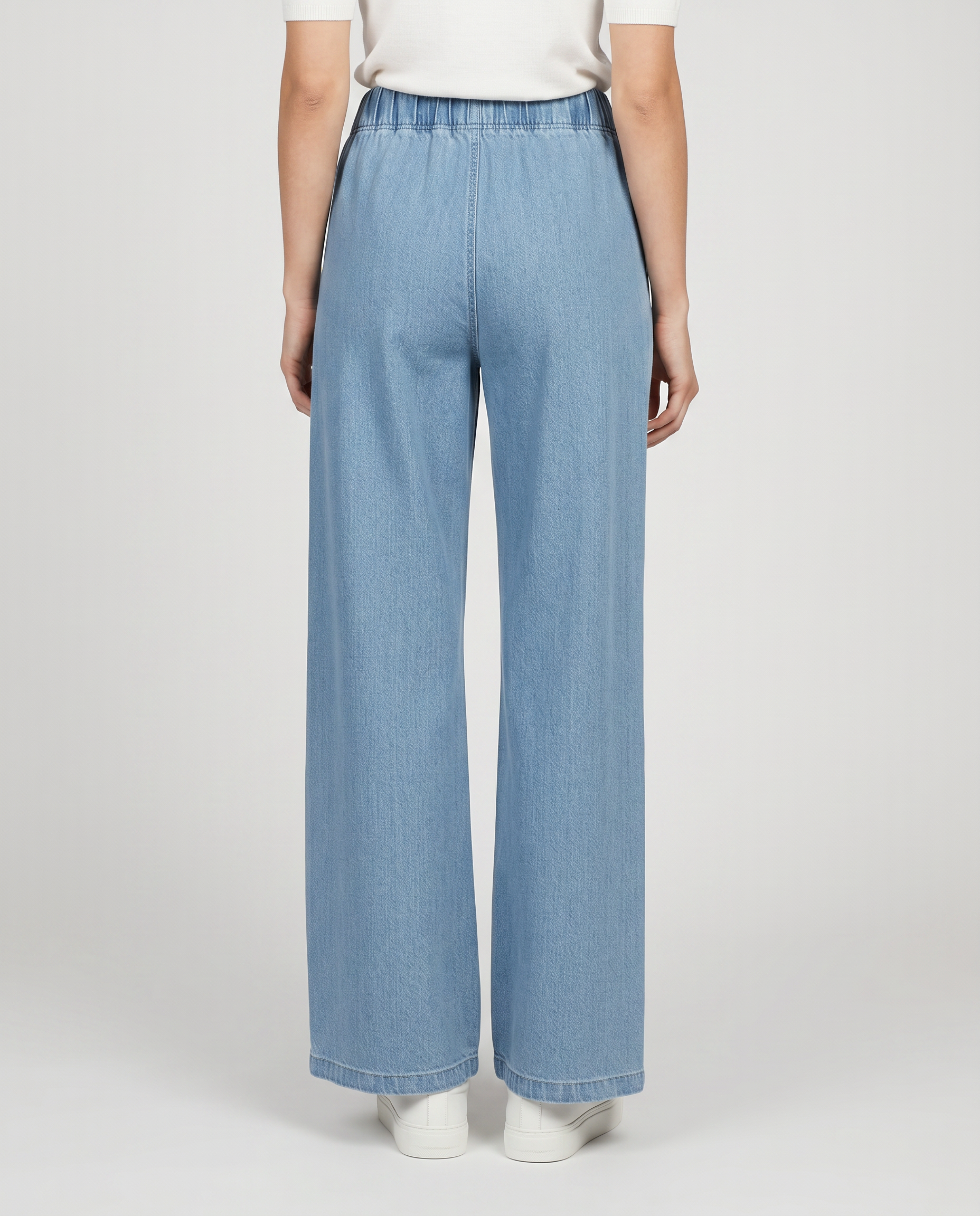 Denim Wide-Leg Jeans With Elastic Waist