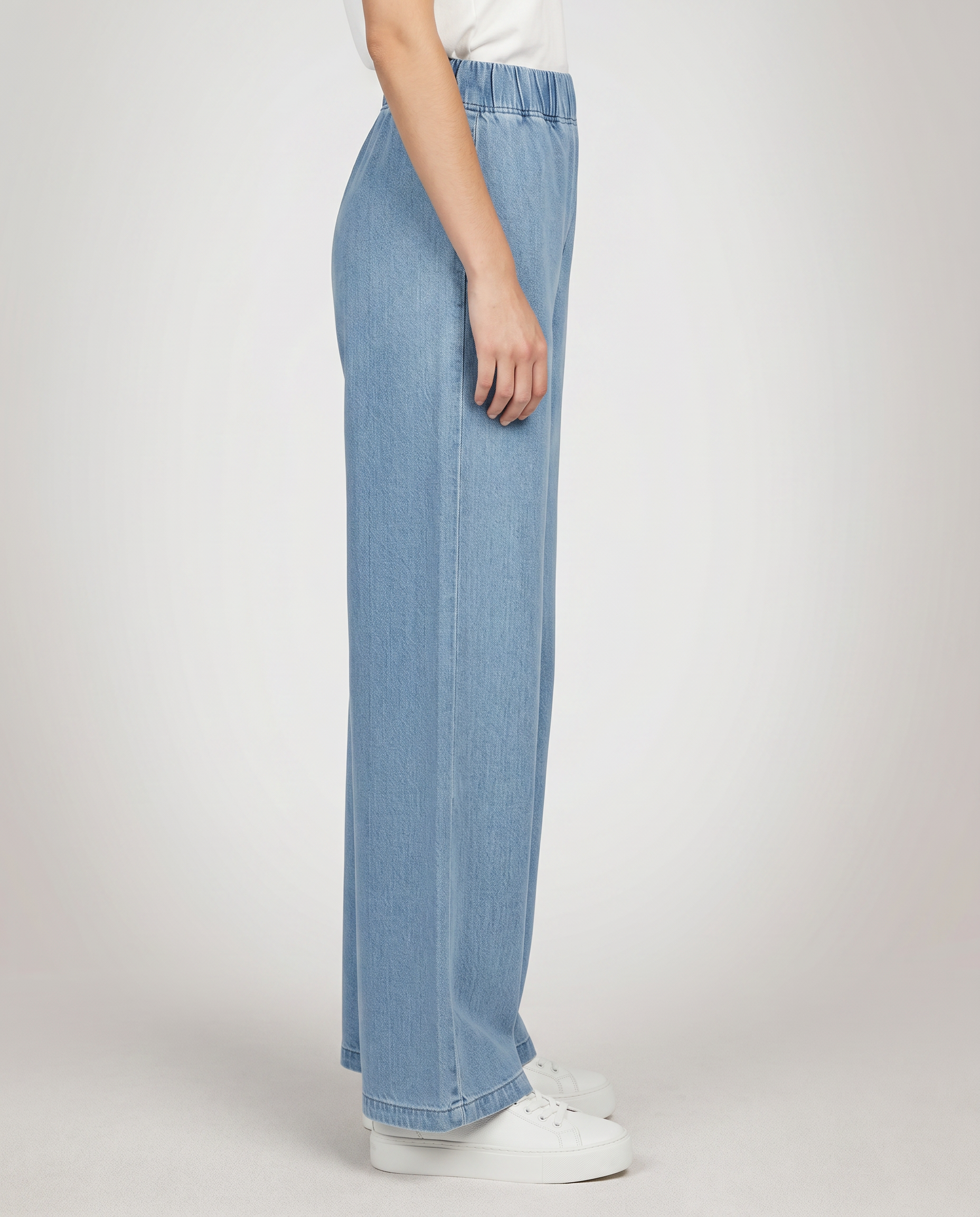 Denim Wide-Leg Jeans With Elastic Waist