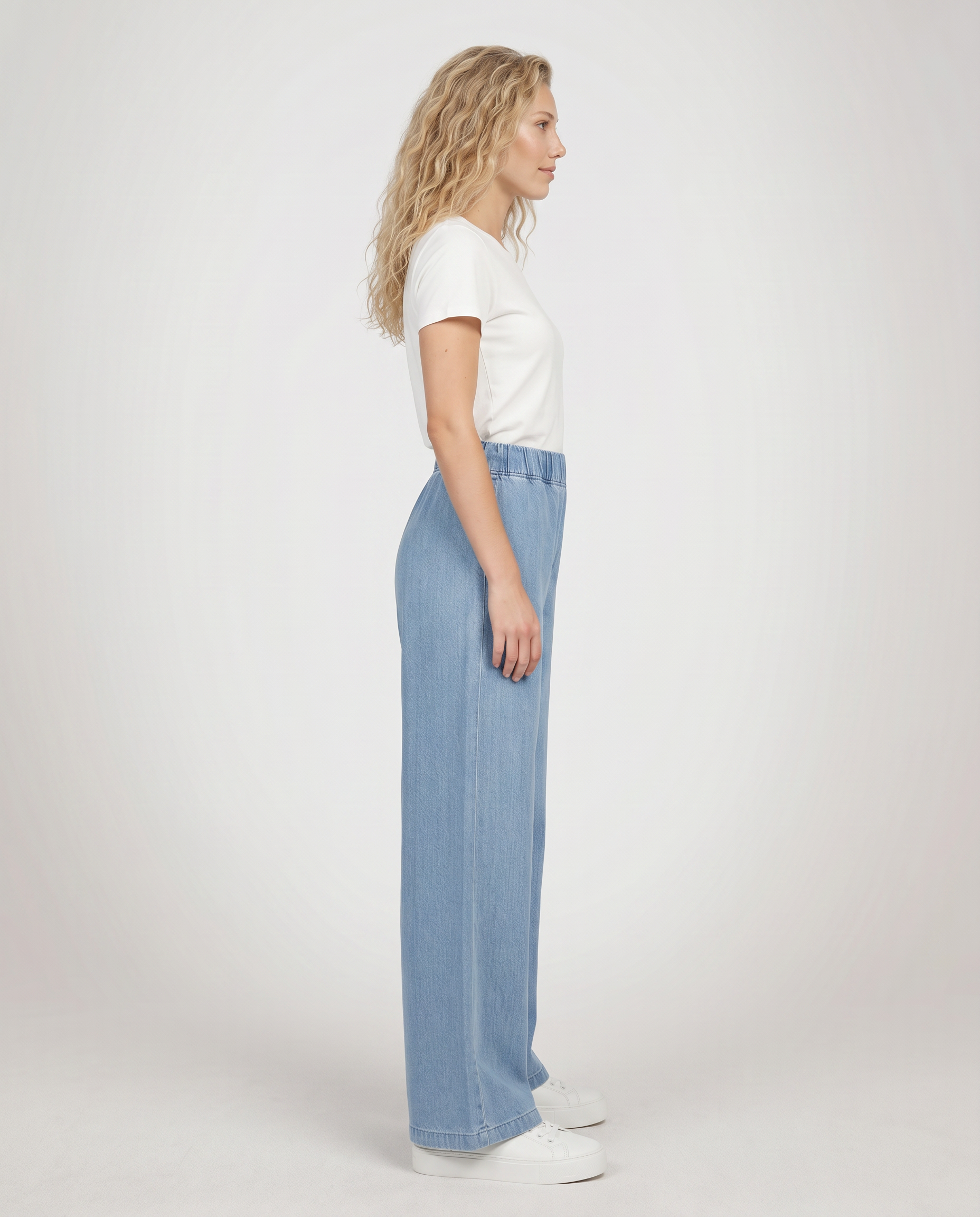 Denim Wide-Leg Jeans With Elastic Waist