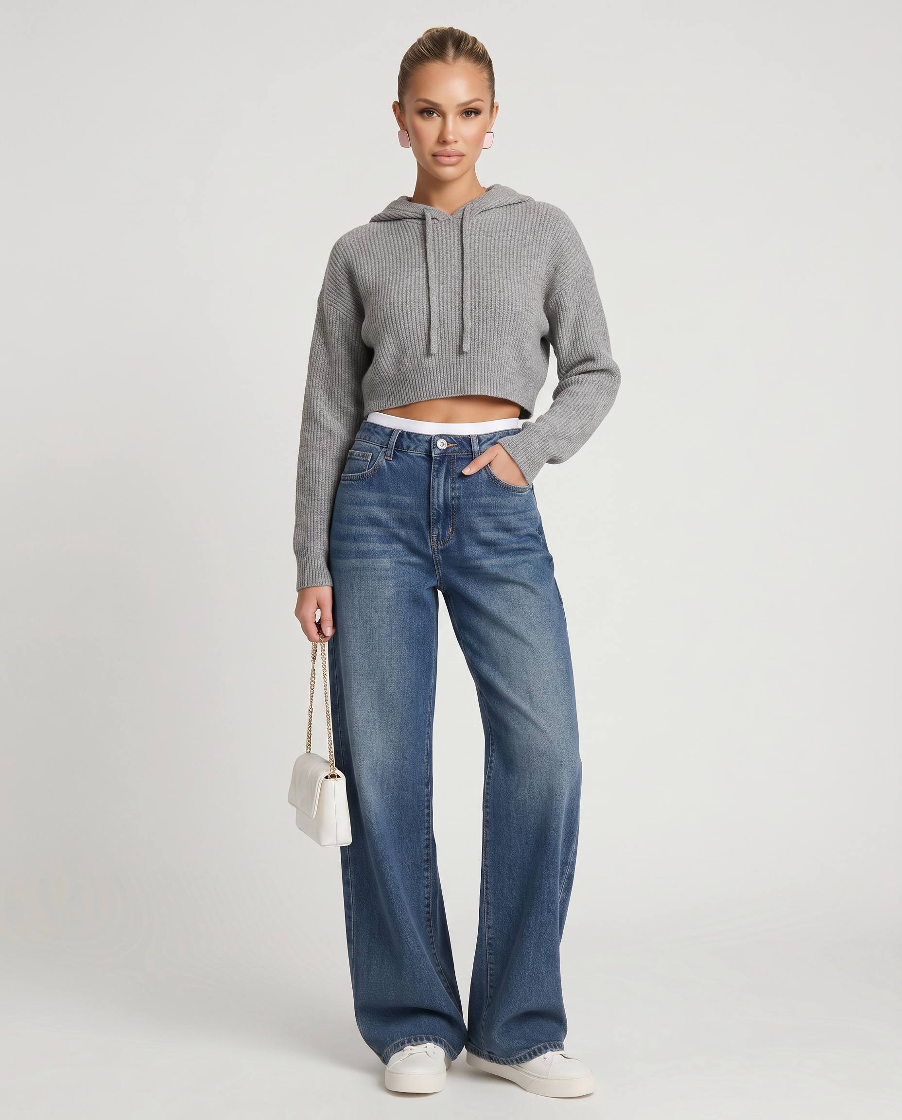 Denim Wide-Leg Jeans With Fleece Lining