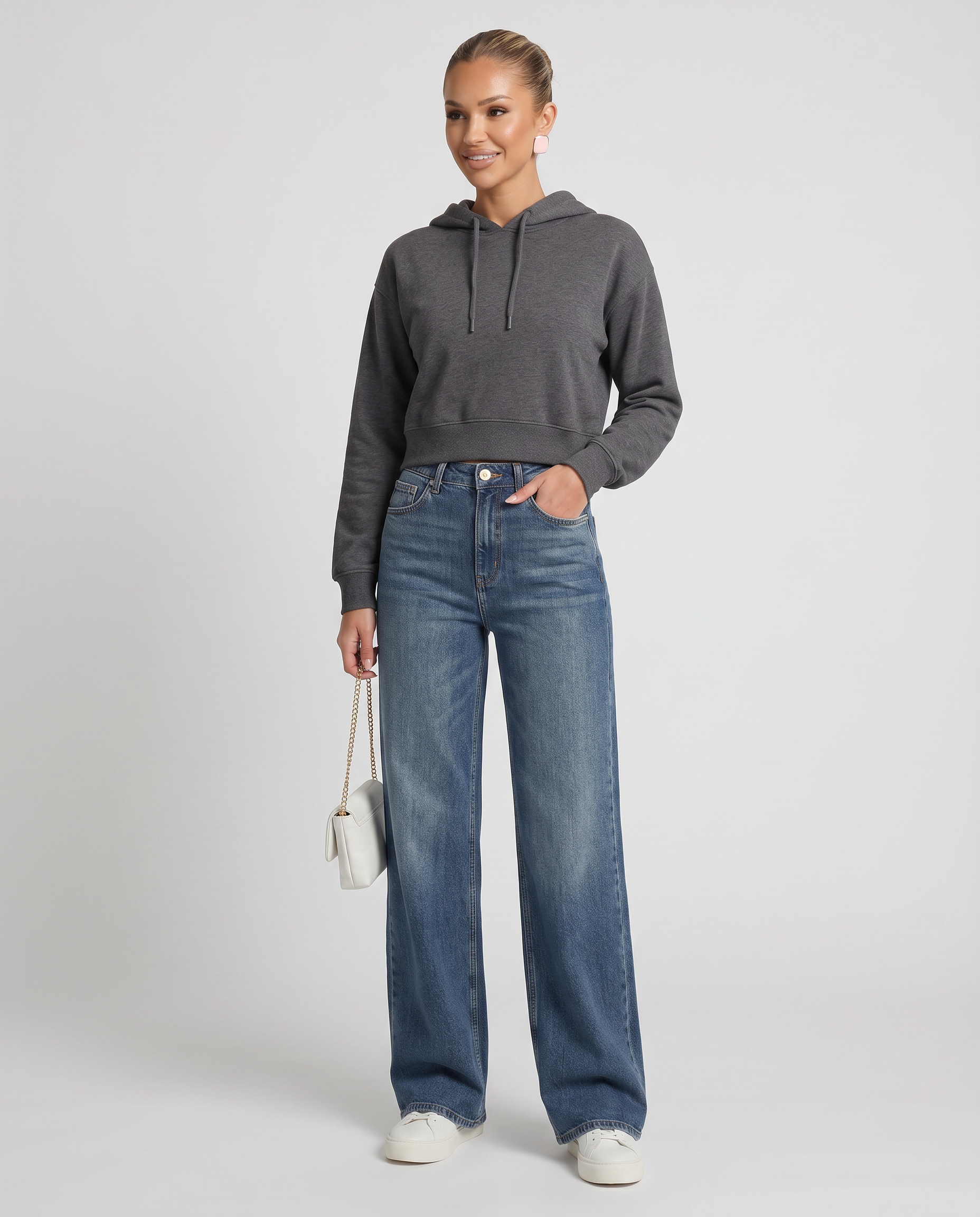 Denim Wide-Leg Jeans With Fleece Lining