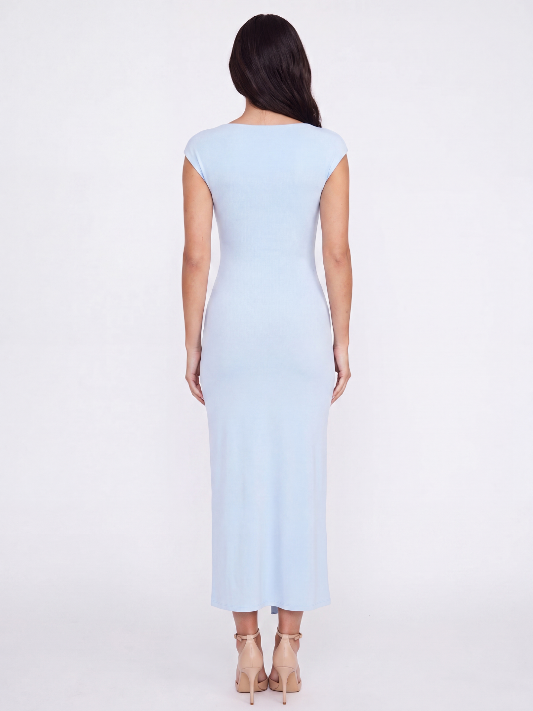 Draped Wrap Midi Dress With Gold Accent