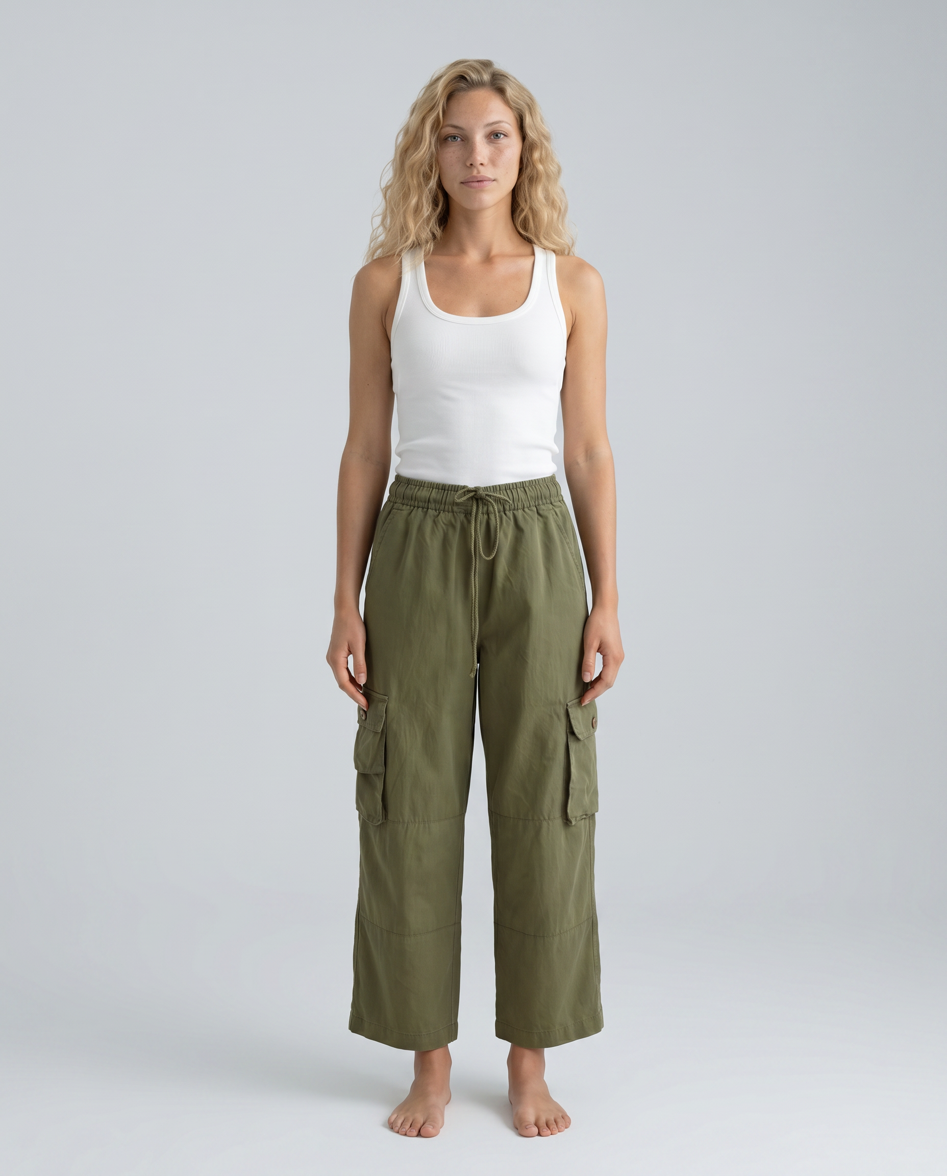 Drawstring Cargo Pants With Multi Pockets