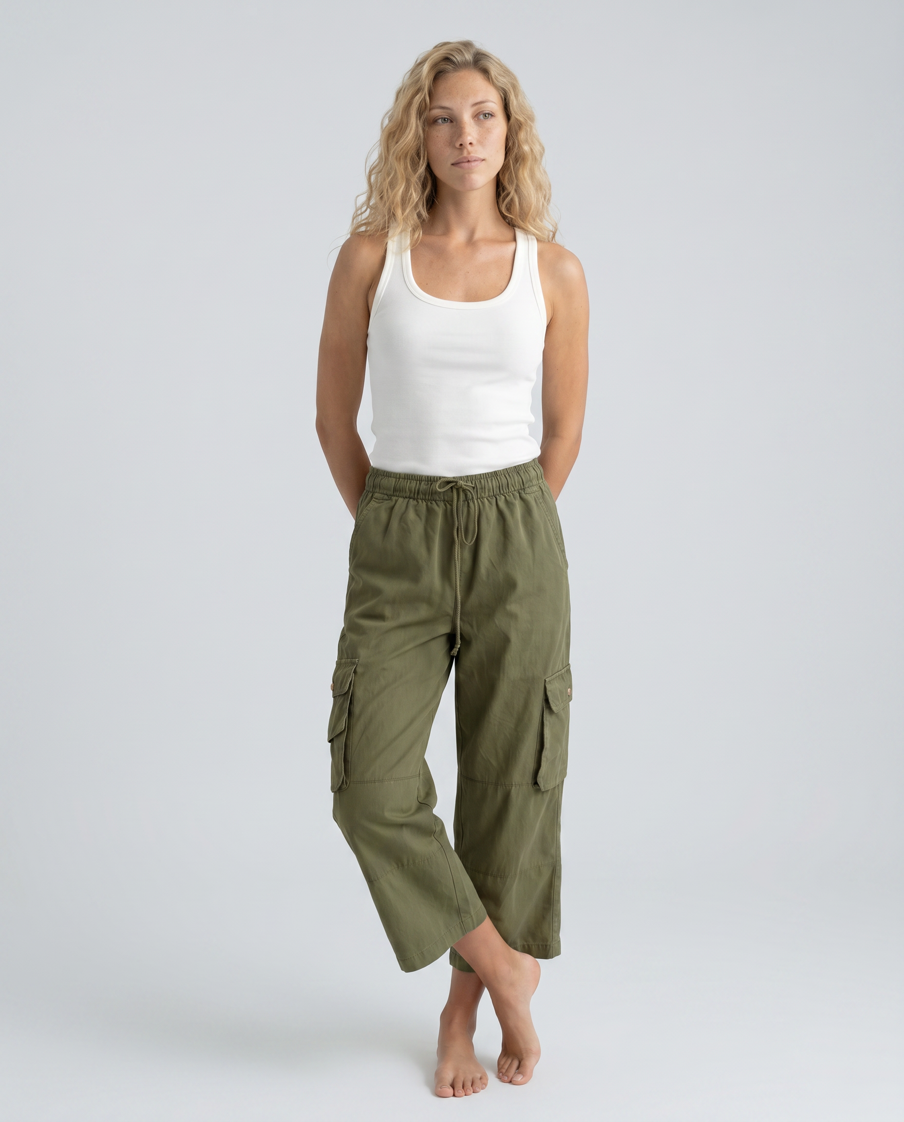 Drawstring Cargo Pants With Multi Pockets