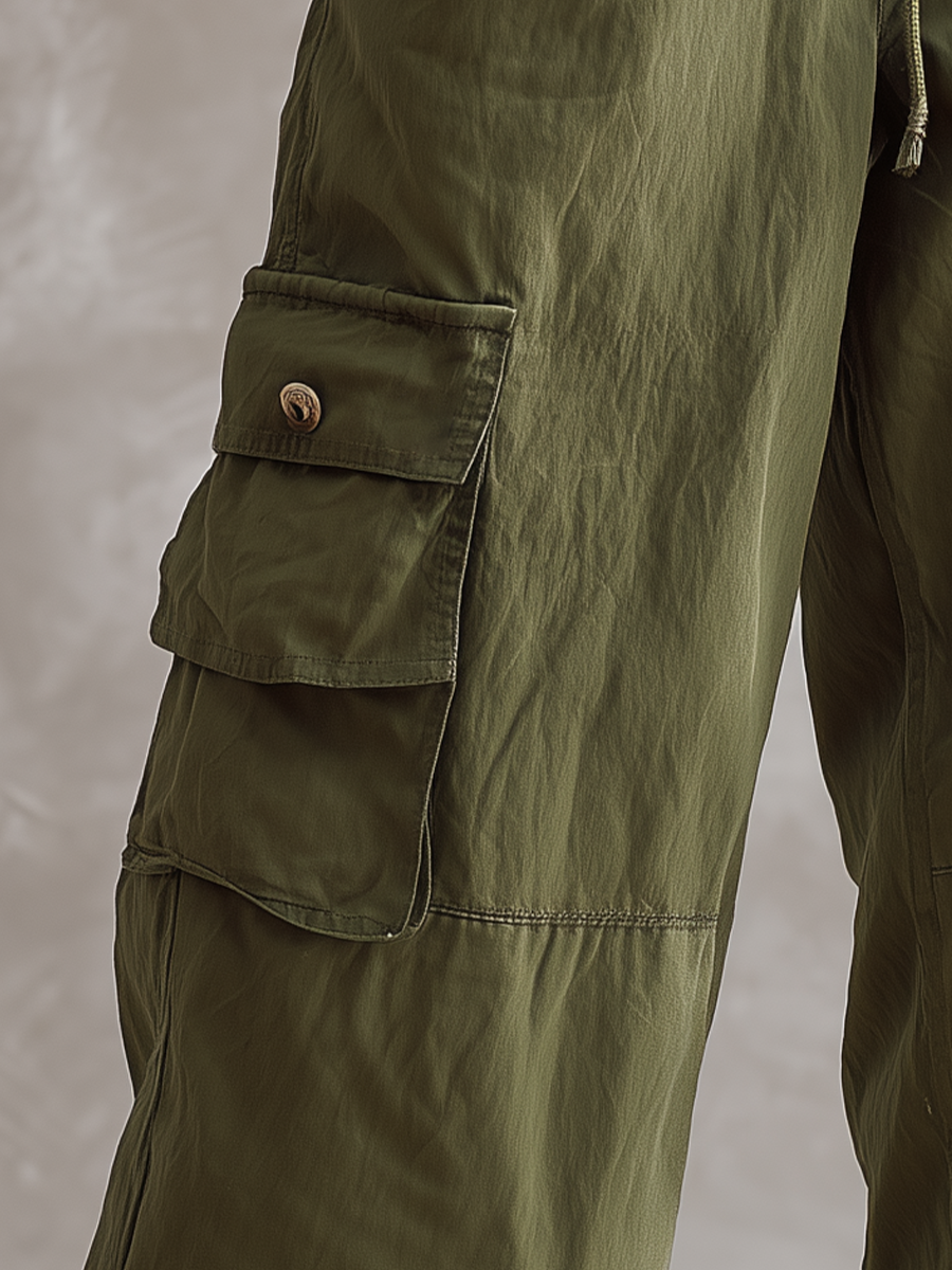 Drawstring Cargo Pants With Multi Pockets