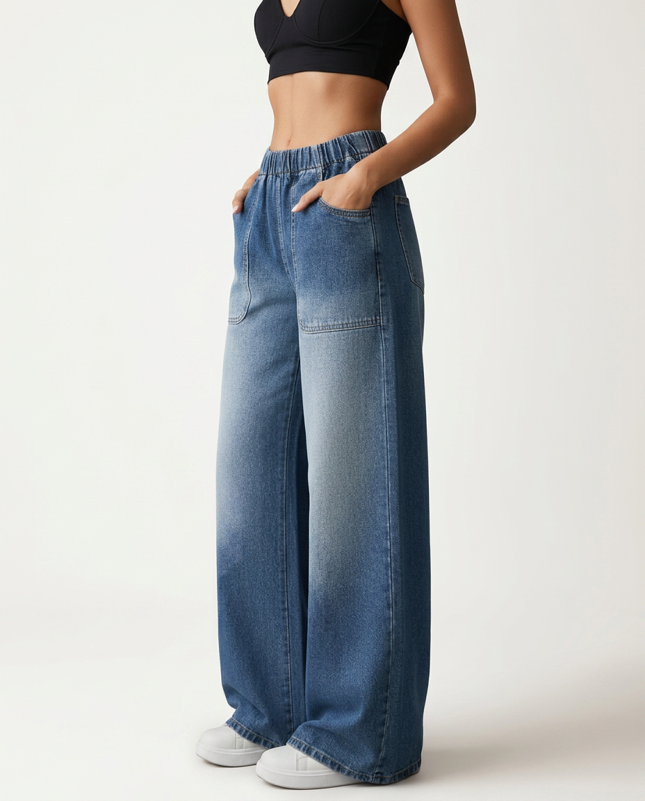 Elastic Waist Wide Leg Trousers