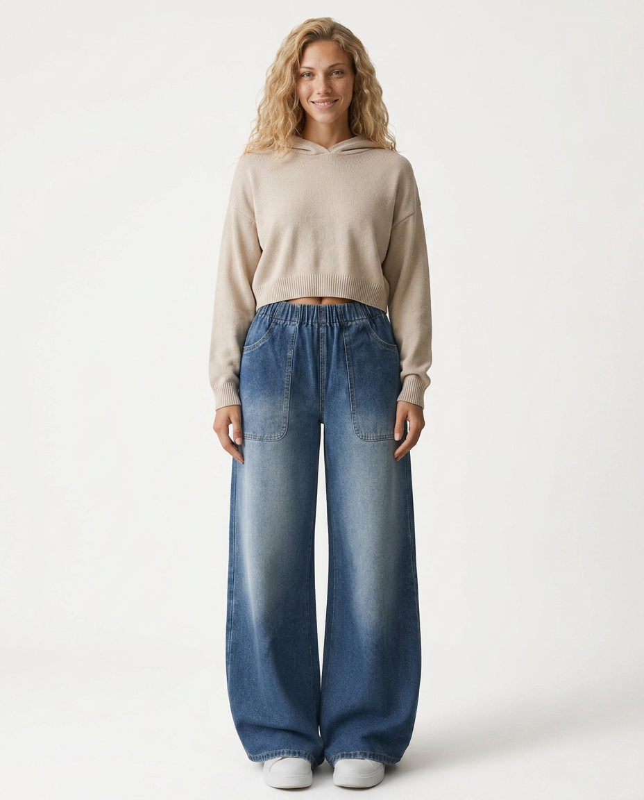 Elastic Waist Wide Leg Trousers