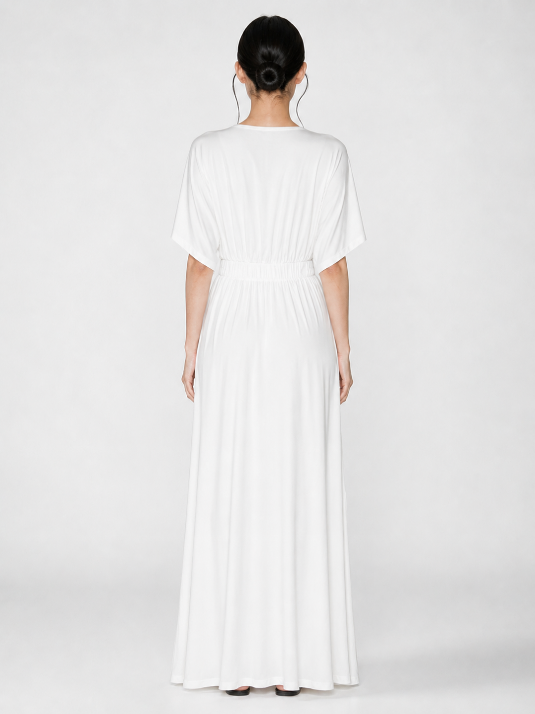 Elegant Plunge Kimono-Sleeve Maxi Dress