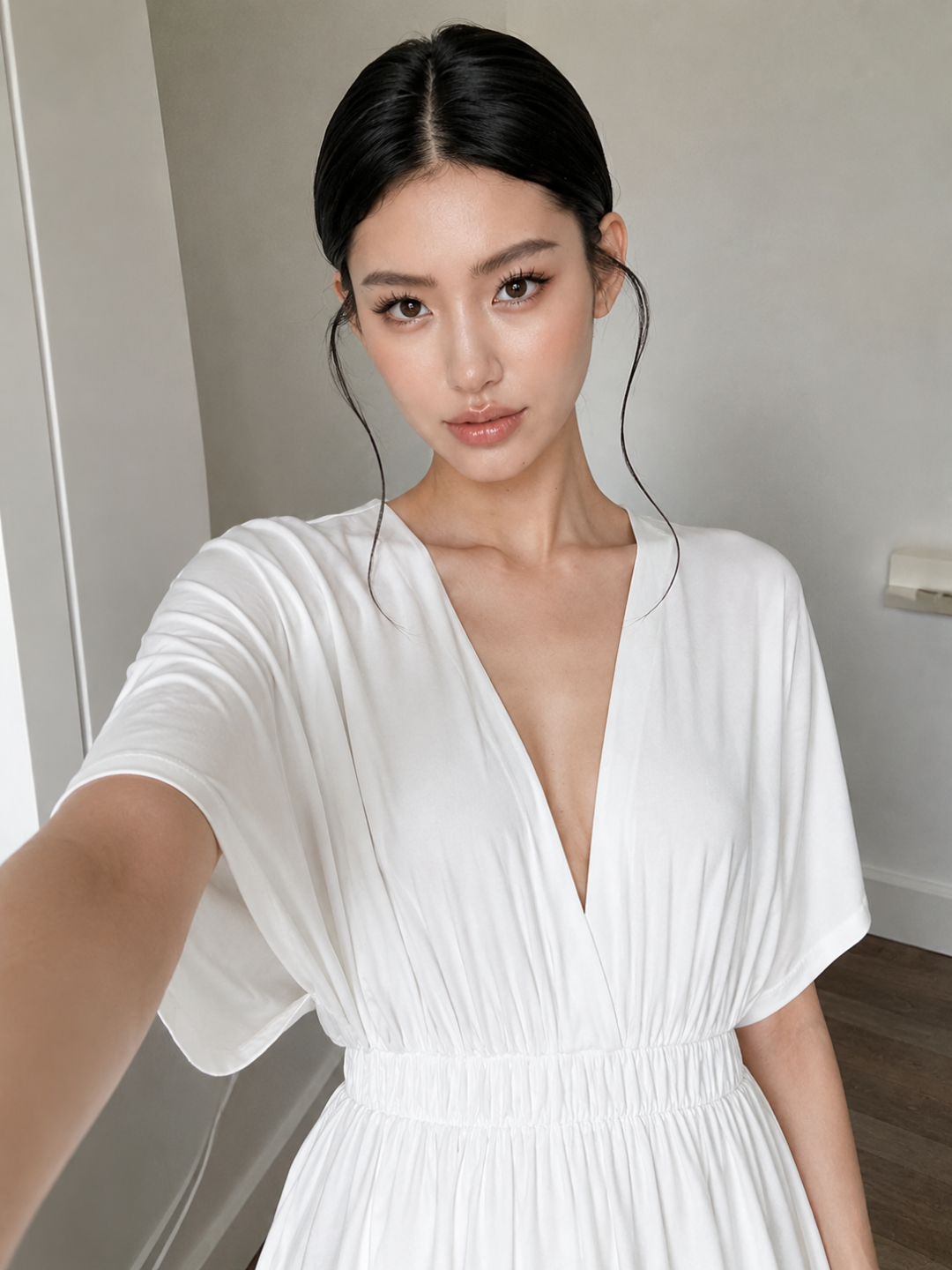 Elegant Plunge Kimono-Sleeve Maxi Dress