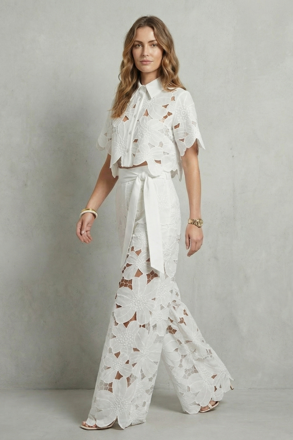 Elegant Top & Skirt Set With Embroidered Cutwork