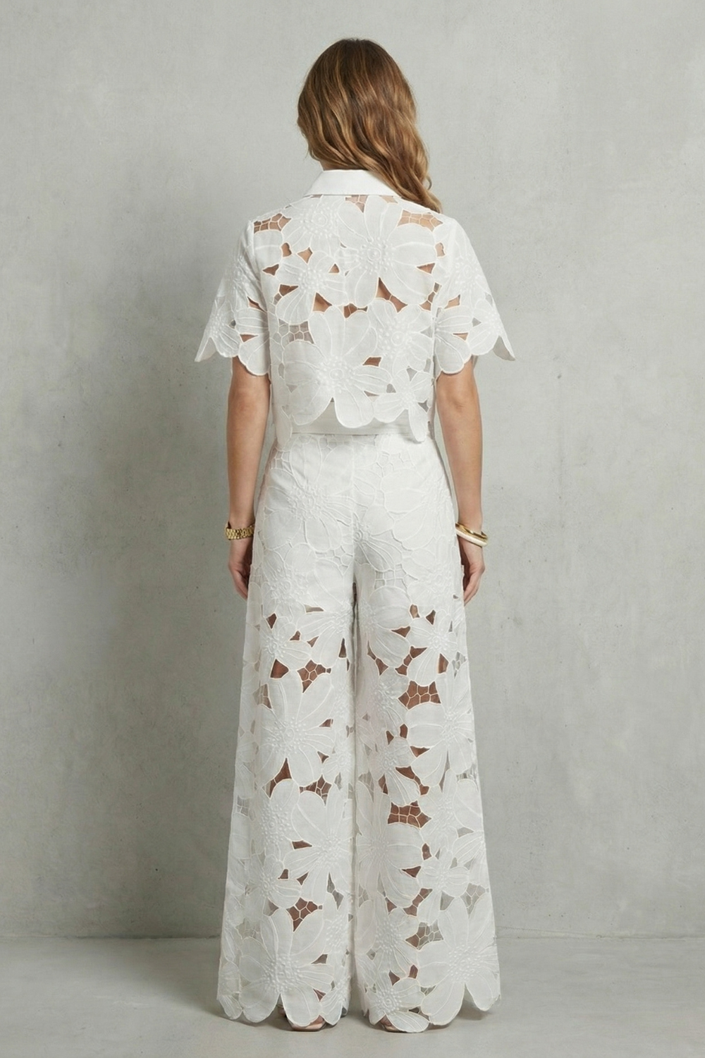 Elegant Top & Skirt Set With Embroidered Cutwork