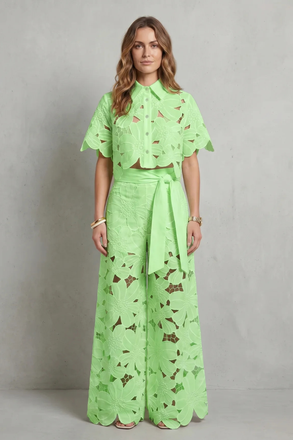 Elegant Top & Skirt Set With Embroidered Cutwork