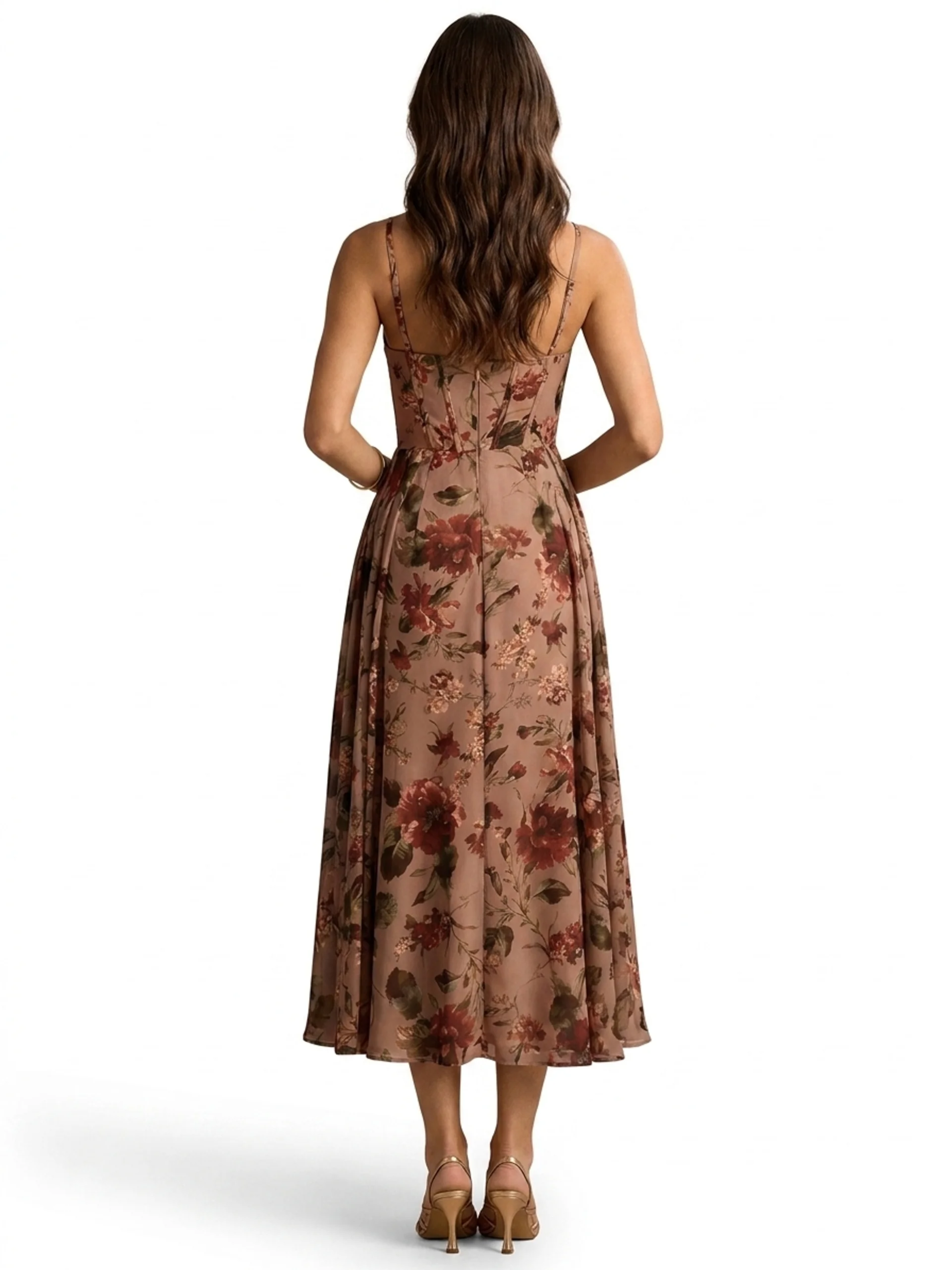 Floral Chiffon Corset Midi Dress