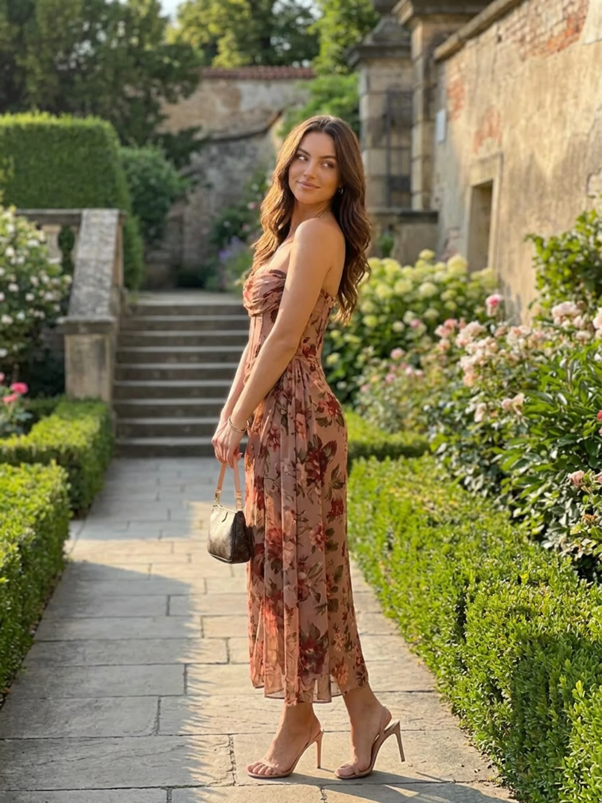 Floral Chiffon Corset Midi Dress