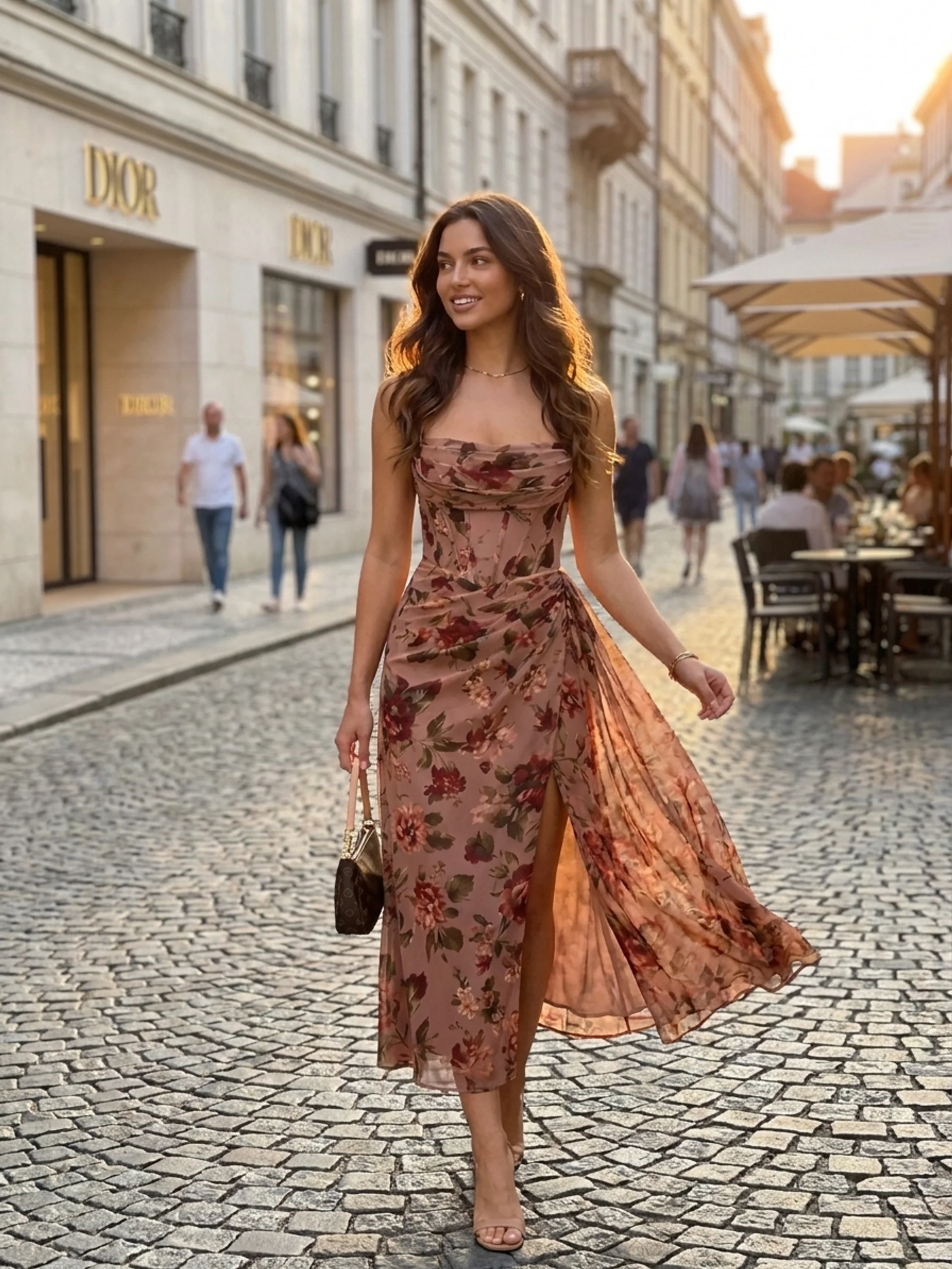 Floral Chiffon Corset Midi Dress