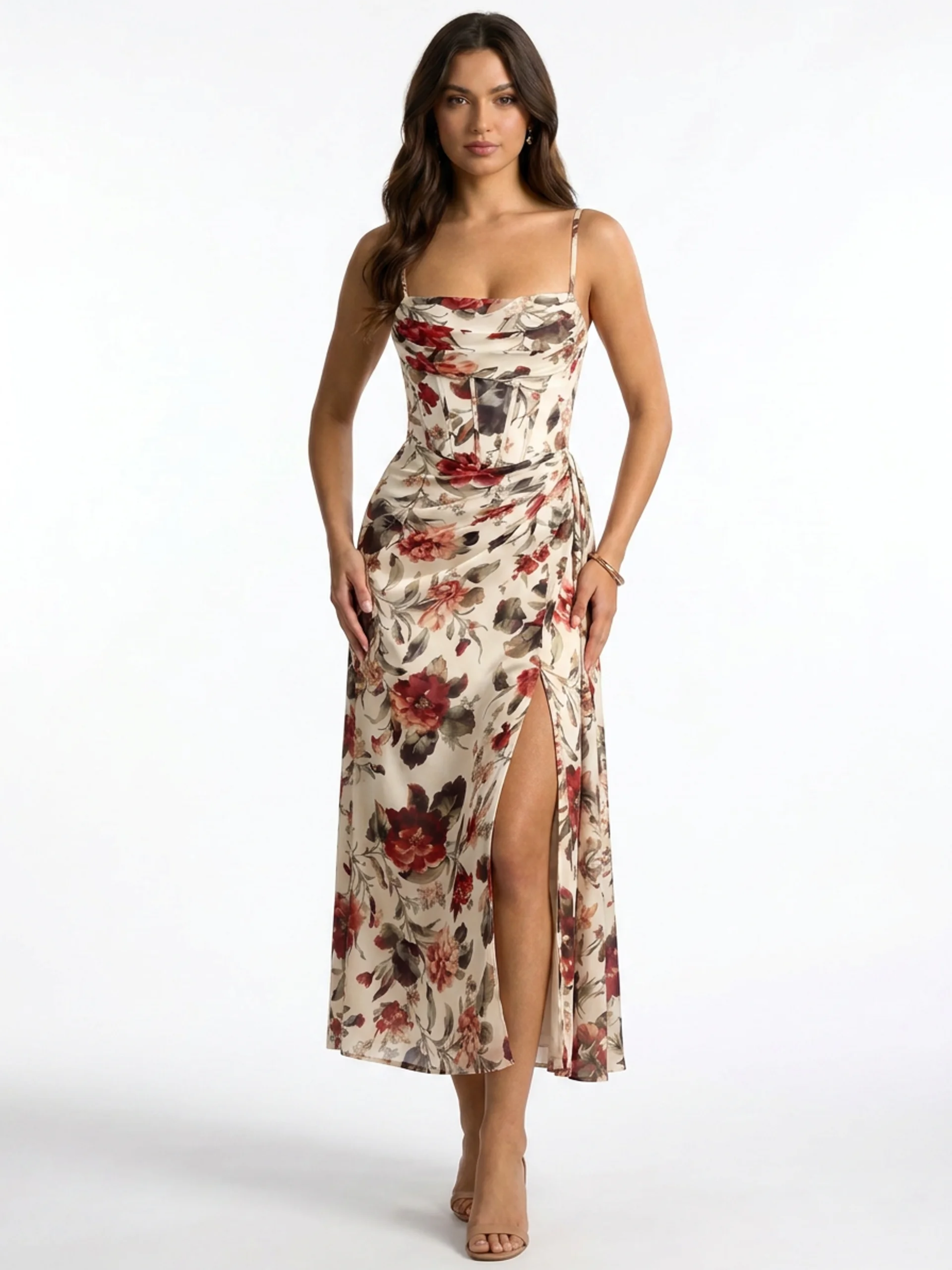Floral Chiffon Corset Midi Dress