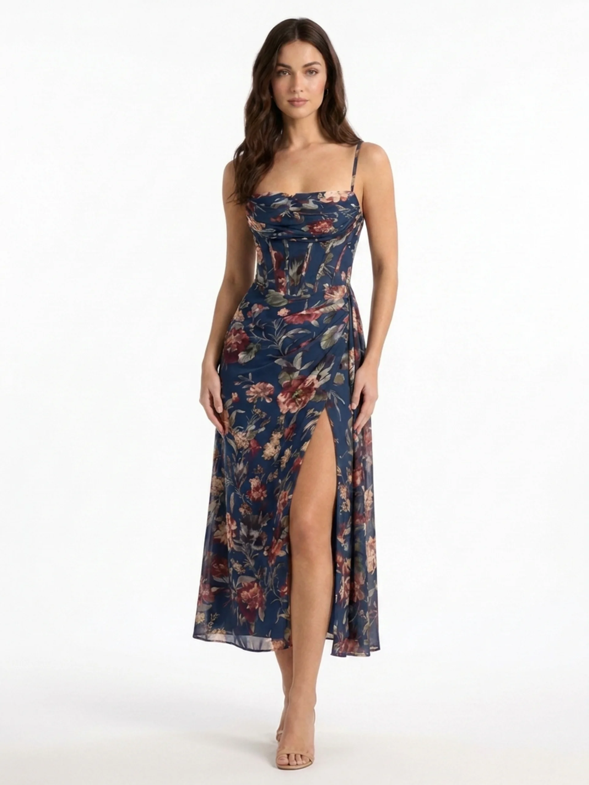 Floral Chiffon Corset Midi Dress