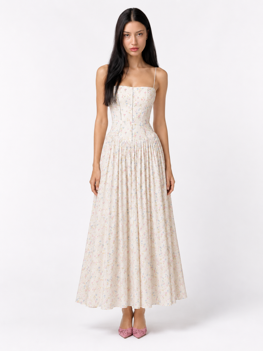 Floral Corset Drop Waist Midi Dress