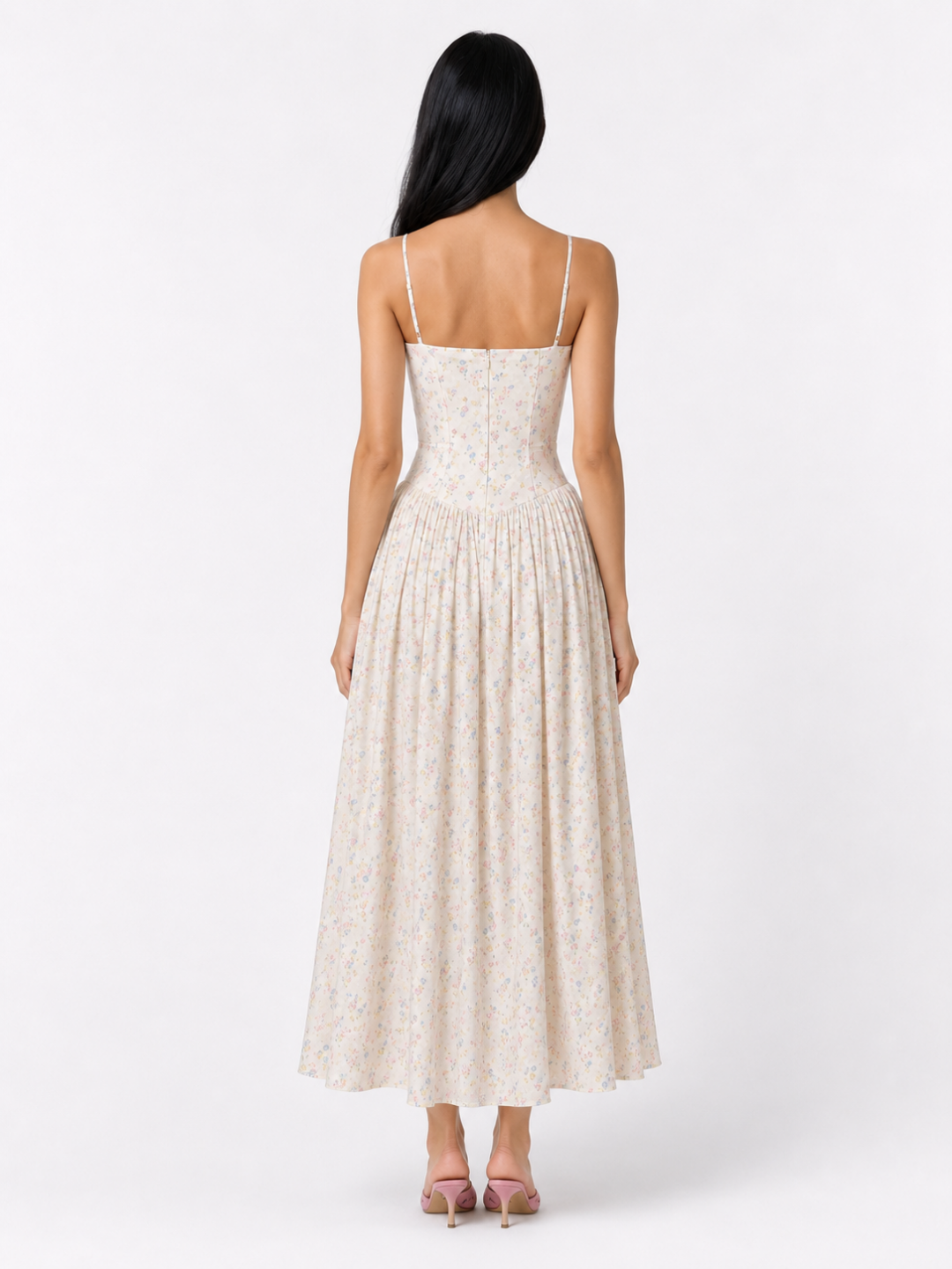 Floral Corset Drop Waist Midi Dress