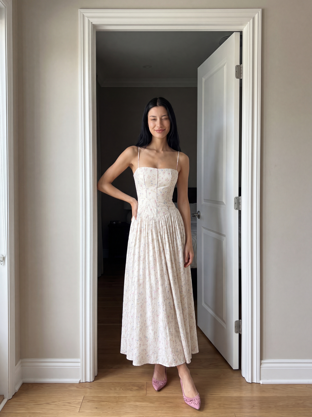 Floral Corset Drop Waist Midi Dress