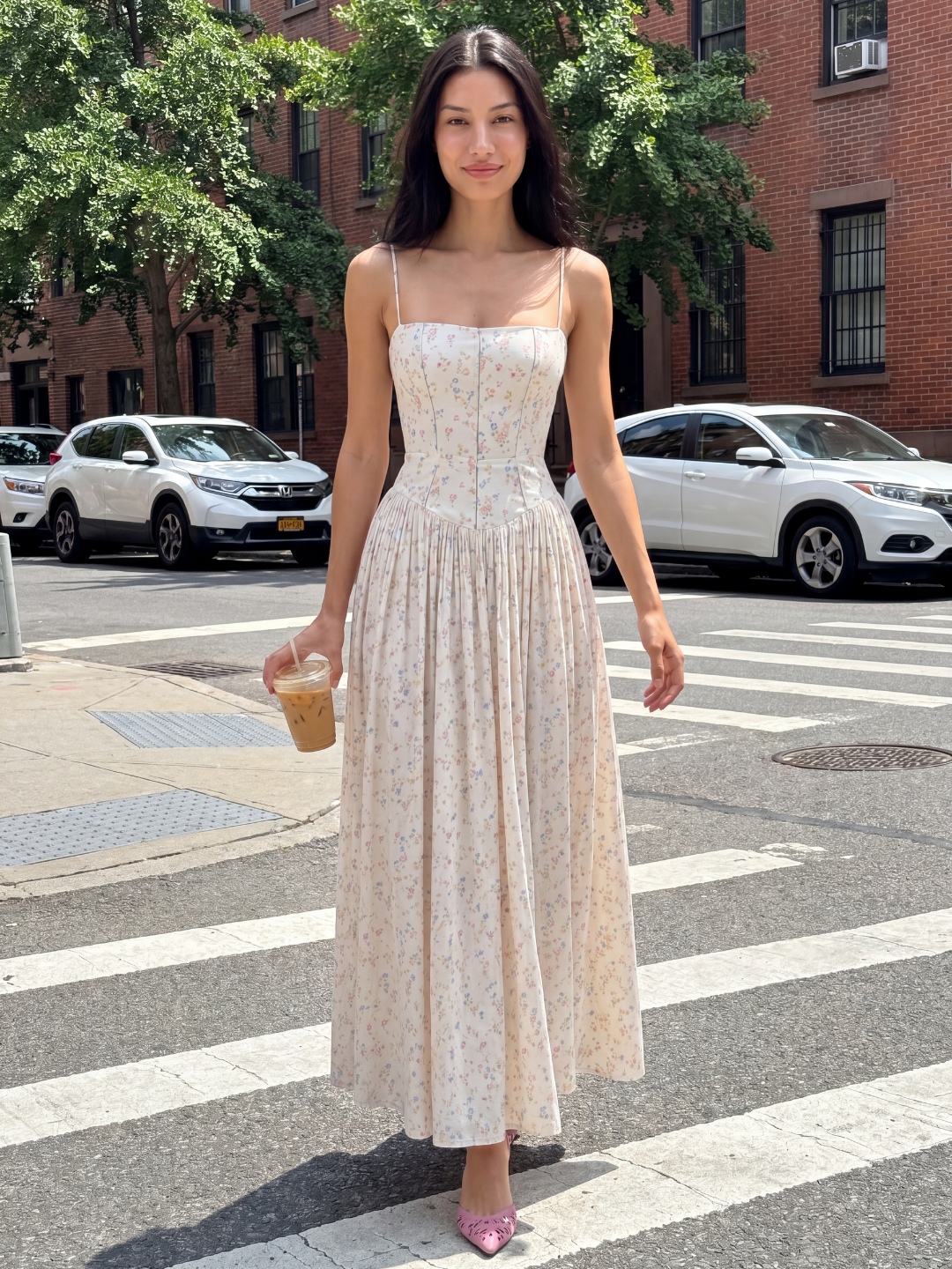 Floral Corset Drop Waist Midi Dress