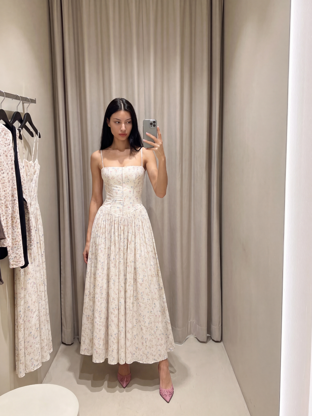 Floral Corset Drop Waist Midi Dress