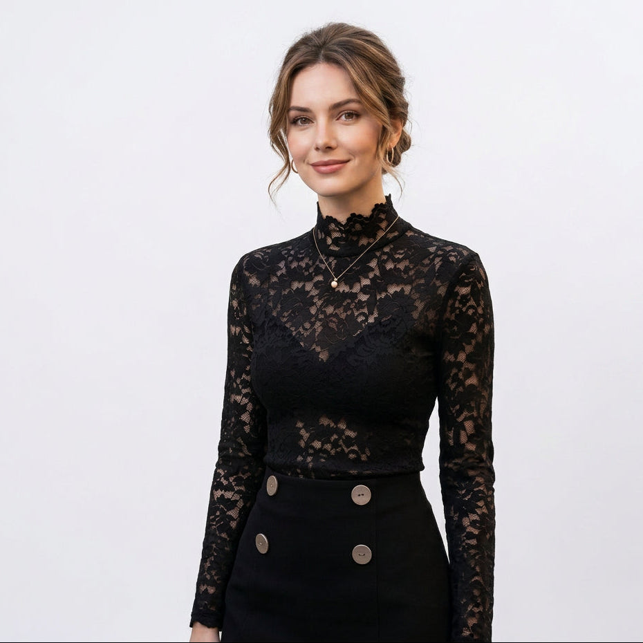 Floral Lace High Neck Blouse