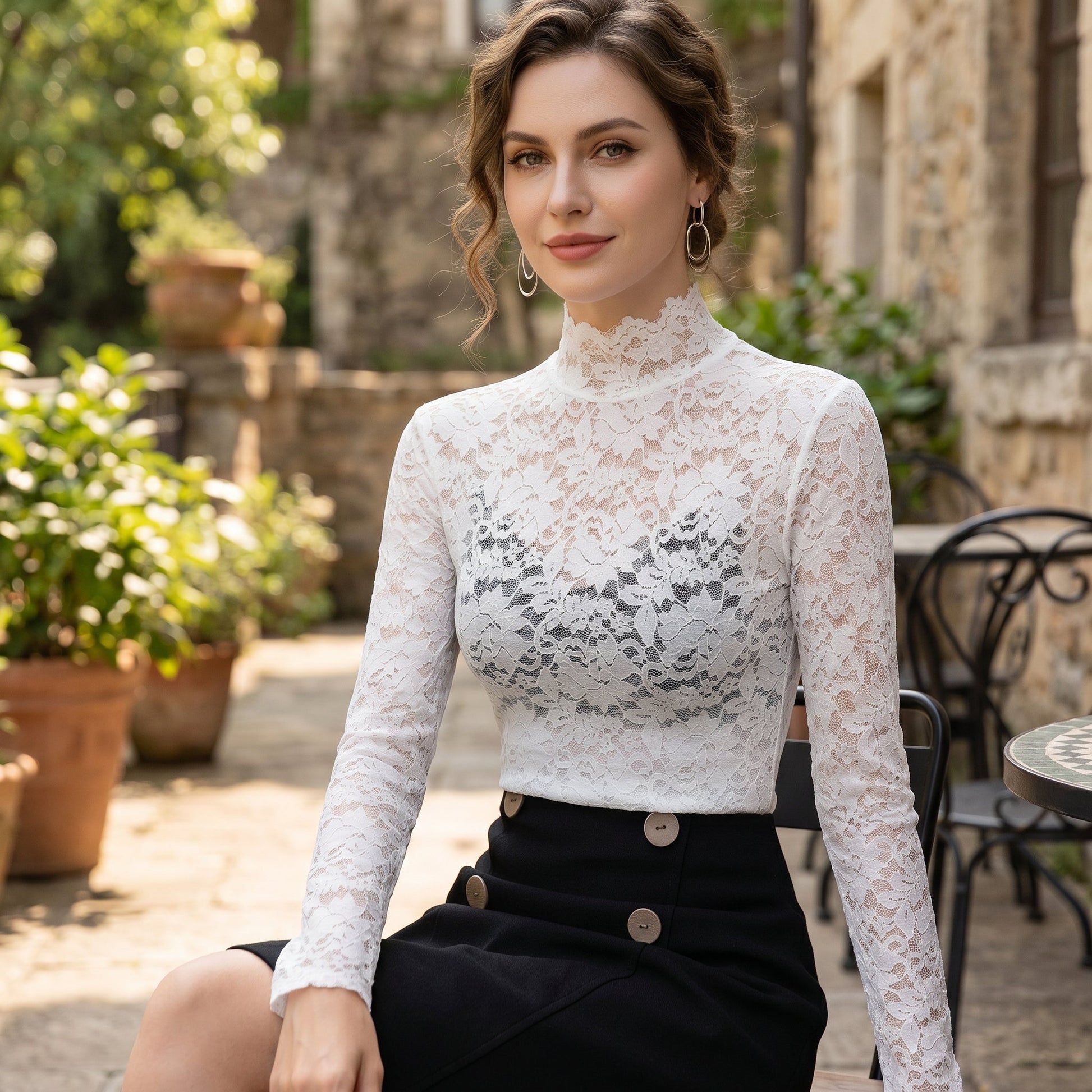 Floral Lace High Neck Blouse