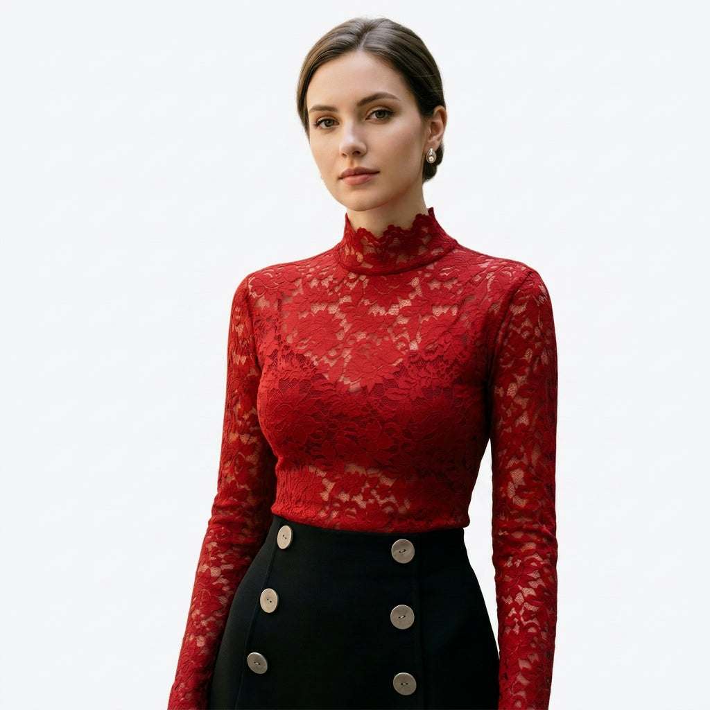 Floral Lace High Neck Blouse