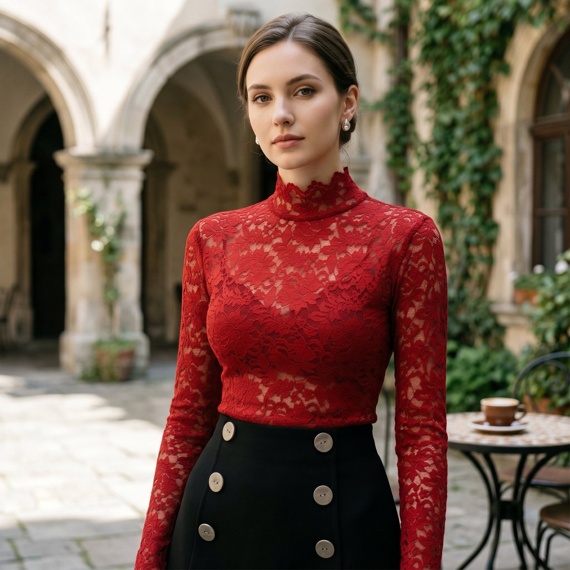 Floral Lace High Neck Blouse