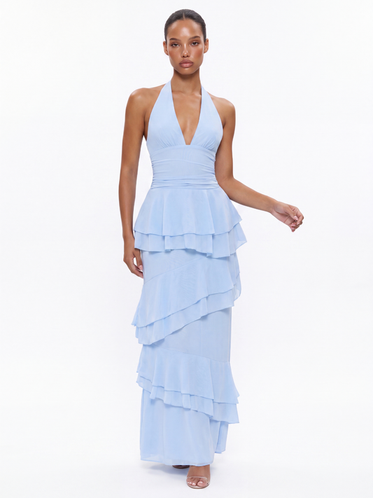 Halter Maxi Dress With Tiered Ruffles