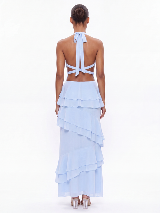 Halter Maxi Dress With Tiered Ruffles