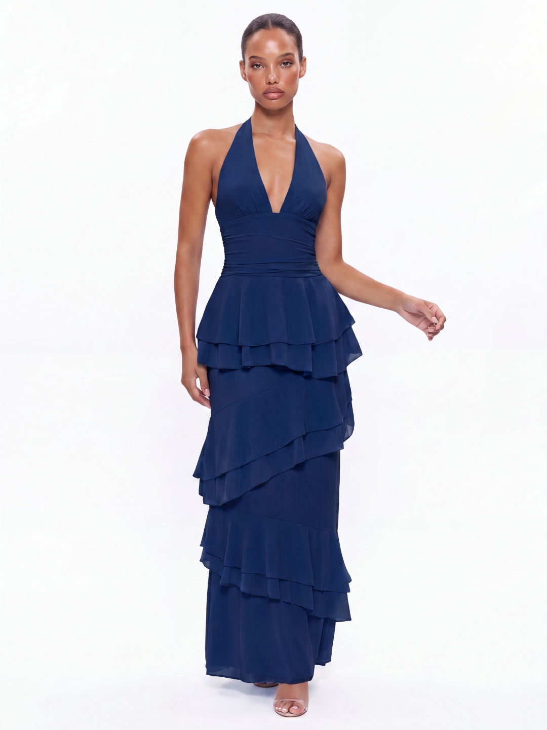 Halter Maxi Dress With Tiered Ruffles