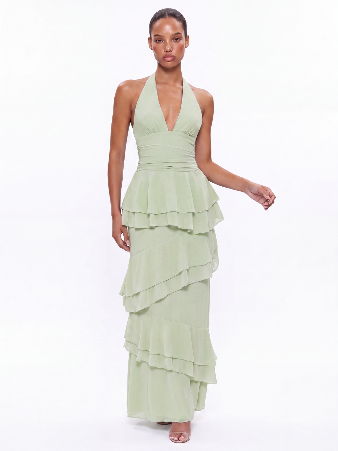 Halter Maxi Dress With Tiered Ruffles