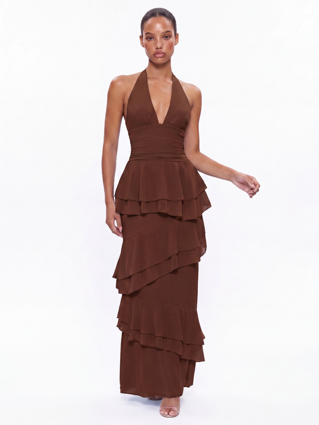 Halter Maxi Dress With Tiered Ruffles