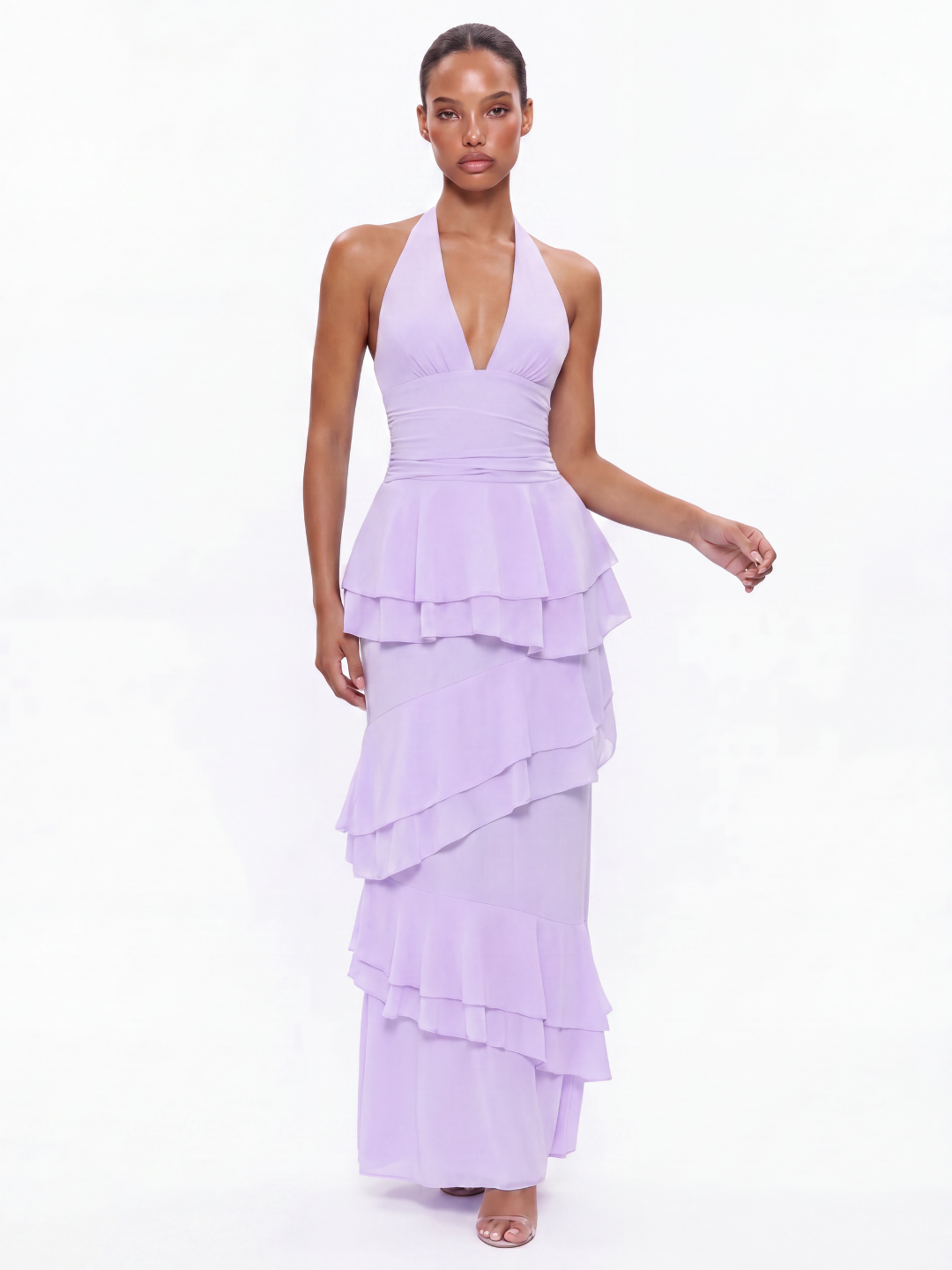 Halter Maxi Dress With Tiered Ruffles