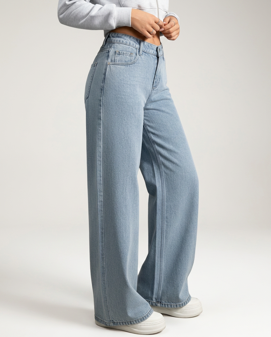 High-Rise Wide-Leg Trousers With Button Fly